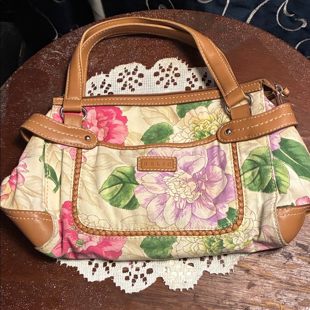 Relic Floral Shoulder Bag - Cream, Pink, and Brown